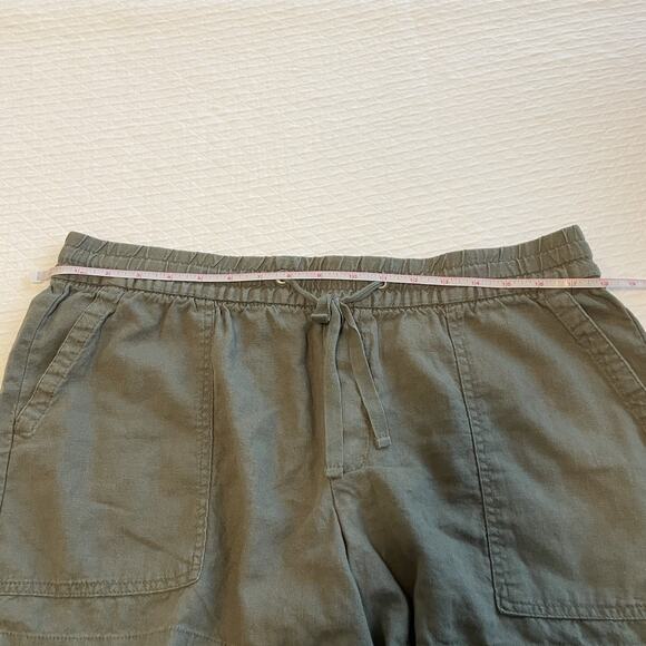 GAP Army Olive Green Linen Blend Pull On Shorts Elastic Waist Drawstring Size L - Picture 5 of 8
